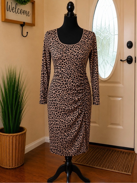 Isabelle Dresses & Skirts - Maternity Leopard Print Long Sleeve Scoop Neck Dress - Brown